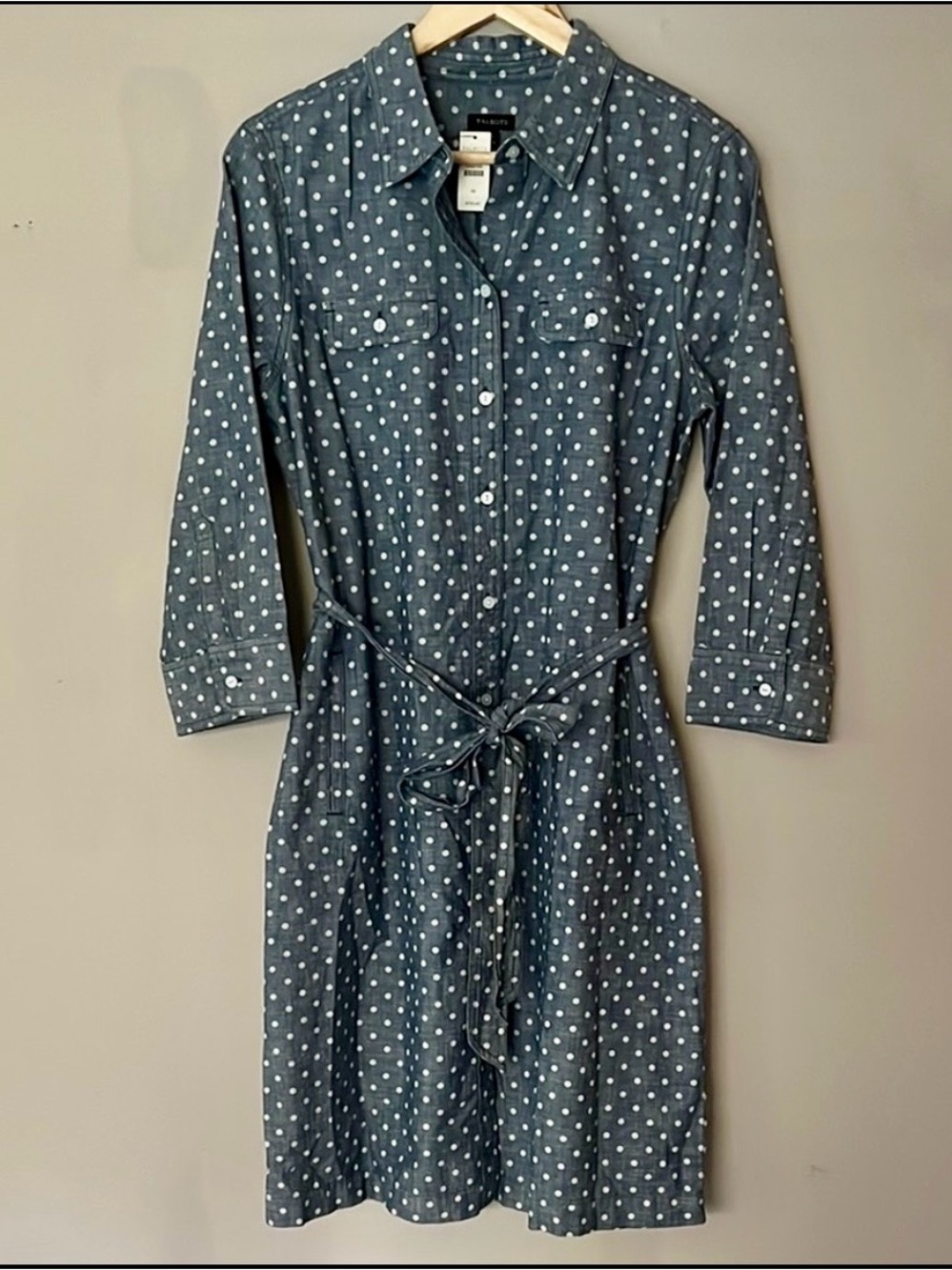 Talbots grey and white chambray cotton shirt dress size 10 new
